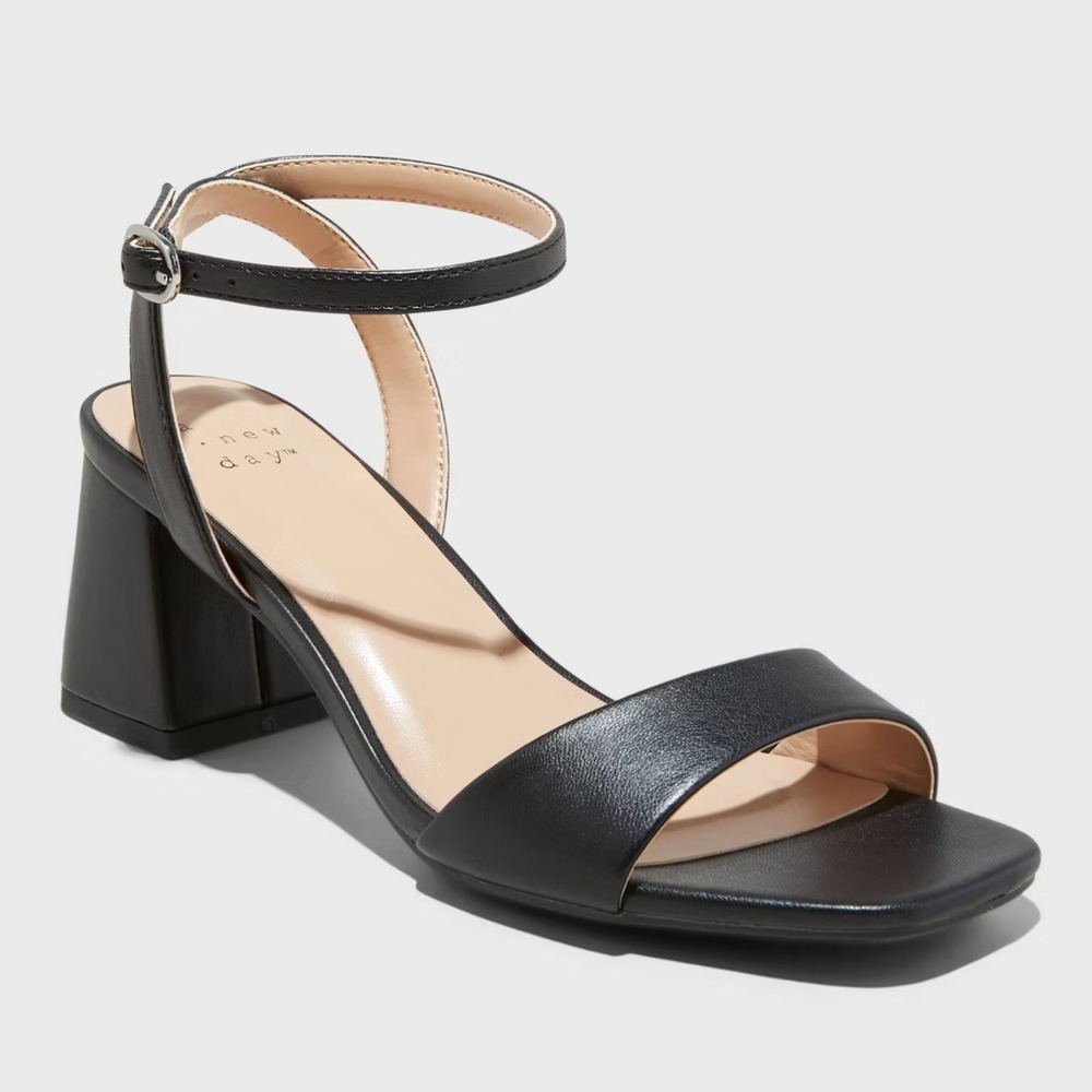 Black Block Heel Ankle Strap Sandals A New Day Shannon Women's Size 8